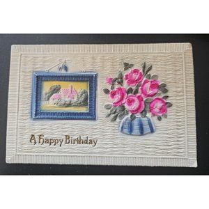 Vtg Raphael Tuck Post Card Happy Birthday Roses Preowned With Writing